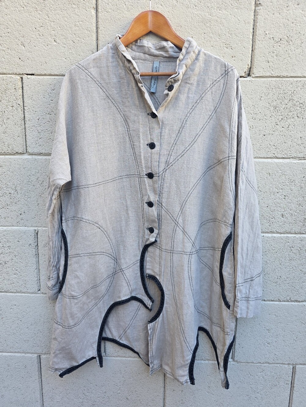Cynthia Ashby | 100% Linen Asymmetric Art To Wear Button Up Tunic LS Size Small - Picture 2 of 11